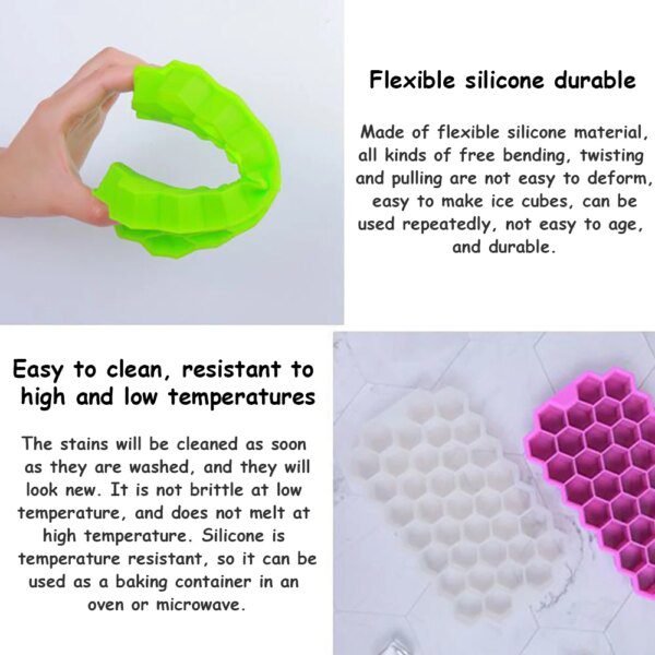 1058-3bf523.jpg Bac à glaçons en Silicone, nid d'abeille, réutilisable, sans BPA, avec couvercle amovible, 37 cavités