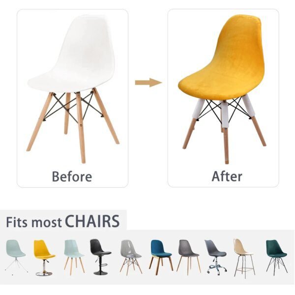 Housse de Chaise en Tissu et Velours de Couleur Unie