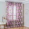 rideau transparent en Tulle à fleurs violettes pour salon