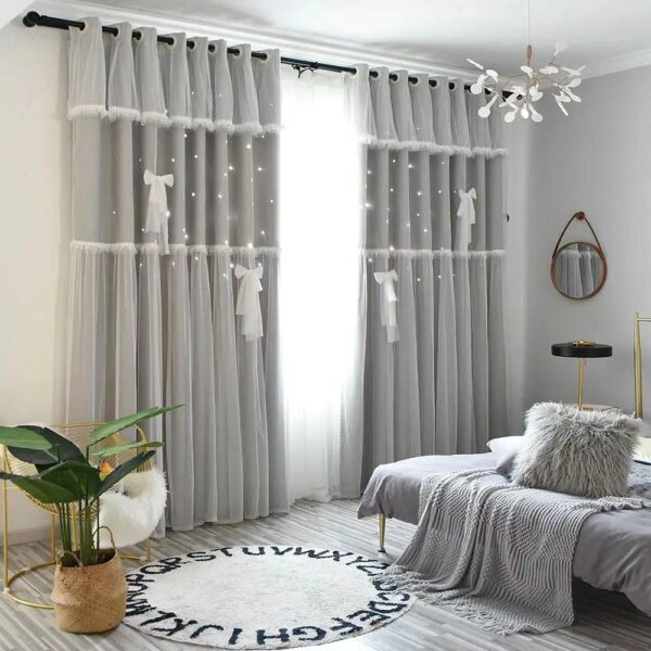 Rideau Chambre Ajouré à Double Couche avec Étoile – Style Princesse