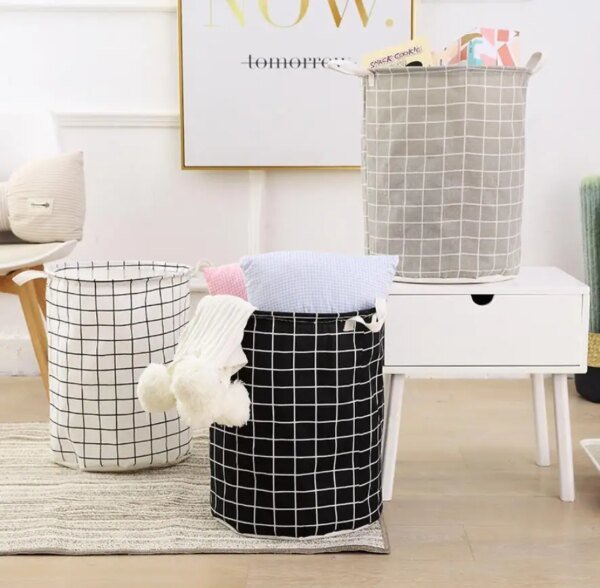 Panier a linge sale coton lin pliable rond de rangement à domicile