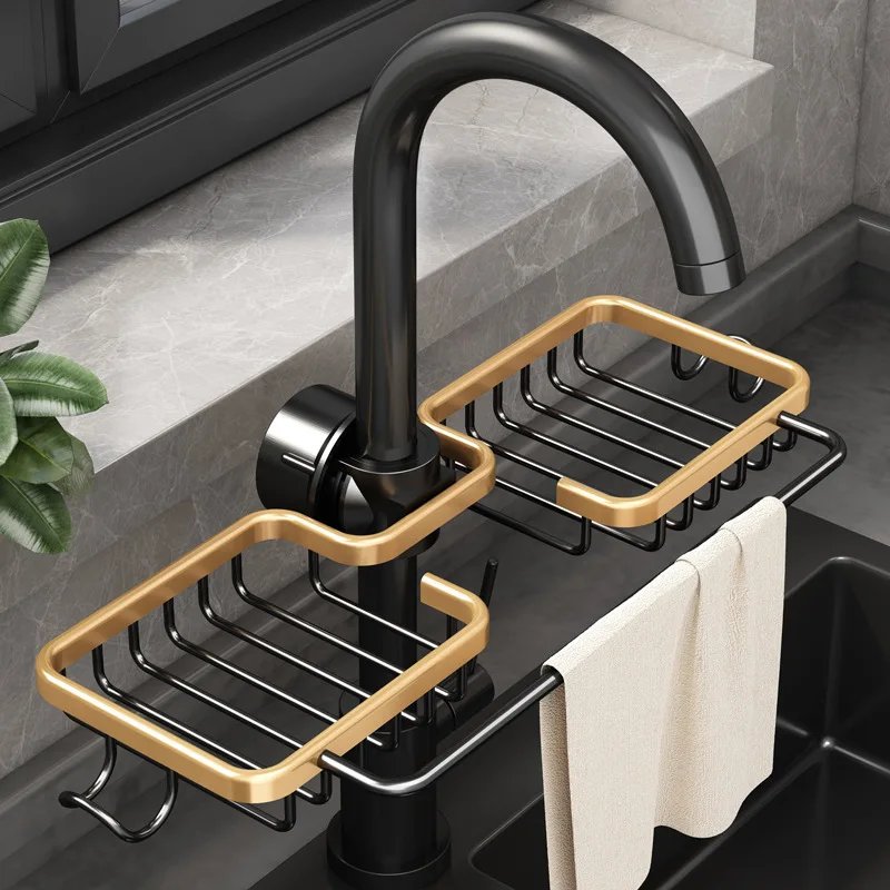 Égouttoir d’Évier en Aluminium – Rangement d’Éponges pour Cuisine