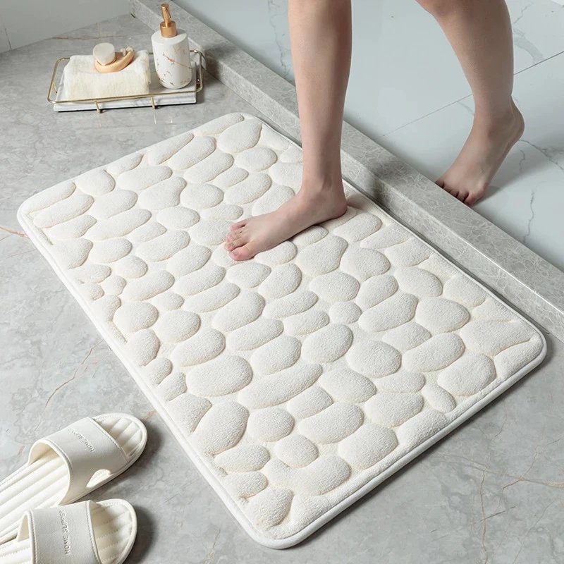 Tapis de Bain Antidérapant en Relief Pavé – Mousse à Mémoire de Forme