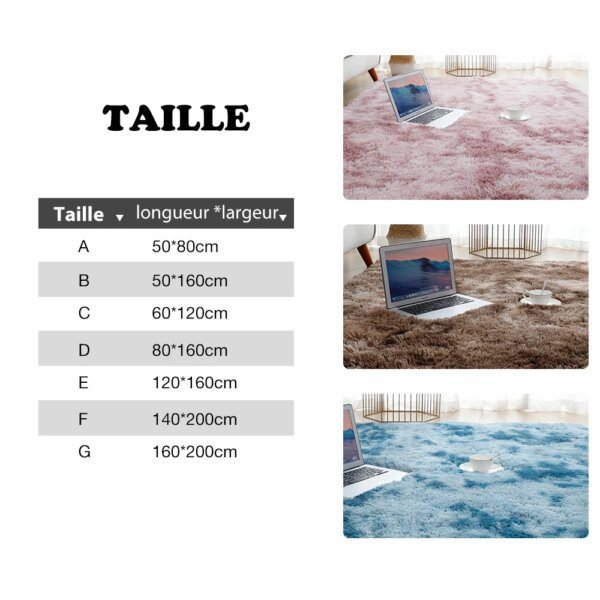 Tapis Salon – Peluche Douce, Épais, Antidérapant, Couleur Unie