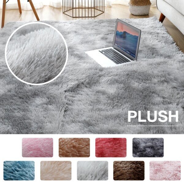 Tapis Salon – Peluche Douce, Épais, Antidérapant, Couleur Unie