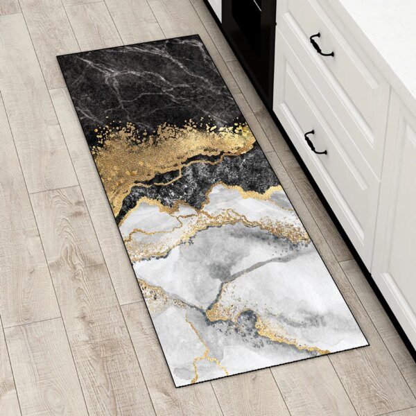 Tapis de sol cuisine style nordique abstrait – Noir et Or