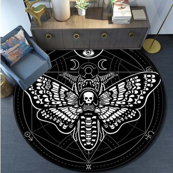 Tapis de sol rond gothique avec tête de mort