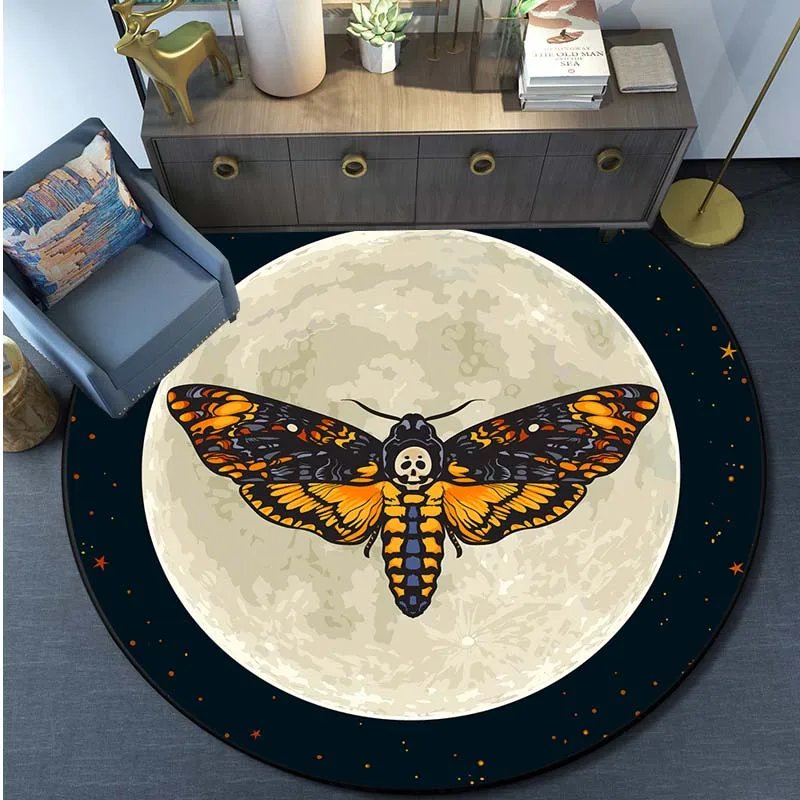 Rond tapis sol textile déco — Tapis de sol rond gothique avec tête de mort | home20.fr