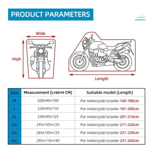 housse moto M L XL 2XL 3XL 4XL couverture de moto protection Uv extérieure universelle