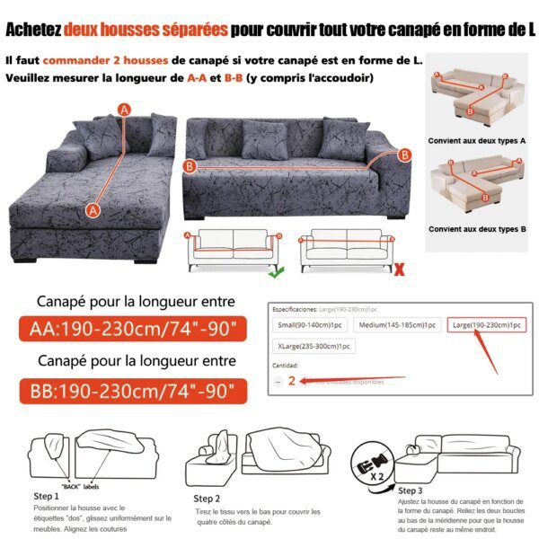 housse de canapé de canapé en Tissu Extensible pour Salon de 1/2/3/4 places