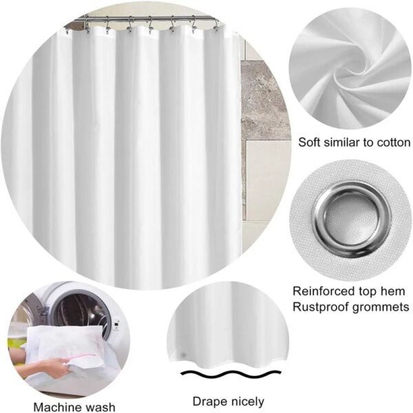 Rideau de Douche Blanc Épais et Imperméable – Polyester Uni