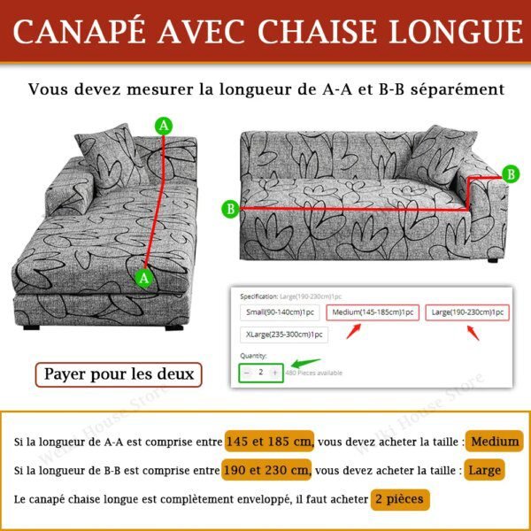 Housse canapé d'angle pour Salon Imprimé Extensible housse canapé forme de L Élastique