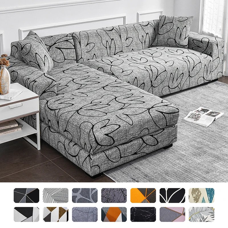 Housse canapé d'angle pour Salon Imprimé Extensible housse canapé forme de L Élastique