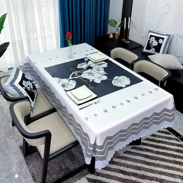 Nappe salle à manger simple et rétro – Rectangulaire, non PVC, imperméable