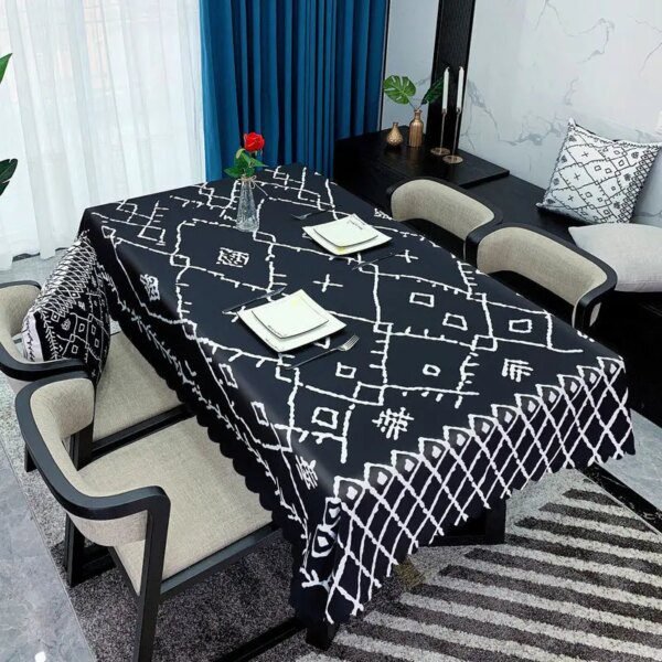 Nappe salle à manger simple et rétro – Rectangulaire, non PVC, imperméable
