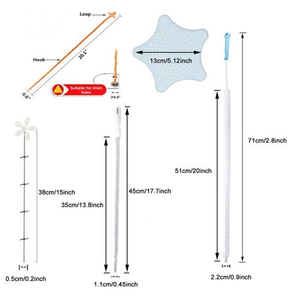 nettoyage des canalisations, Cheveux, Éviers et Bouchons, Outil pour Enlever les Trous, 45cm