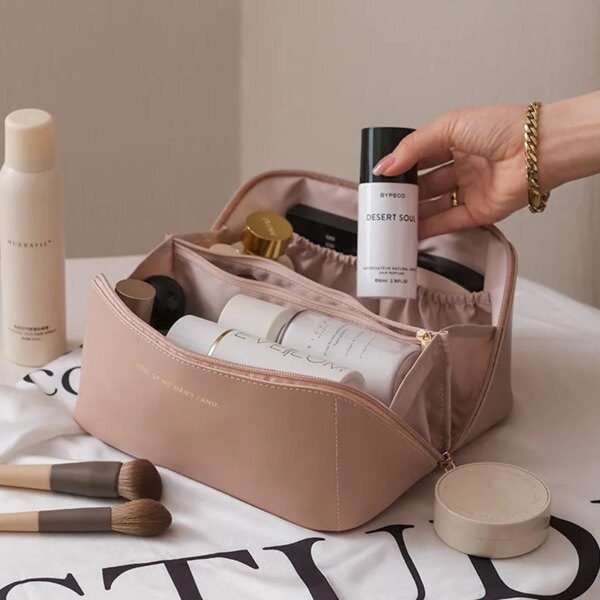 Trousse de maquillage en cuir de grande capacité