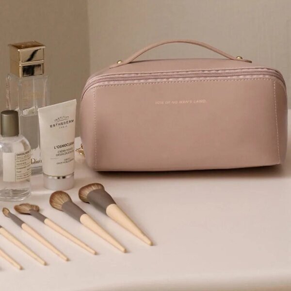 Trousse de maquillage en cuir de grande capacité