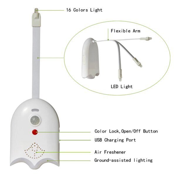 Éclairage LED WC avec Capteur de Mouvement – 16 Couleurs Rechargeable