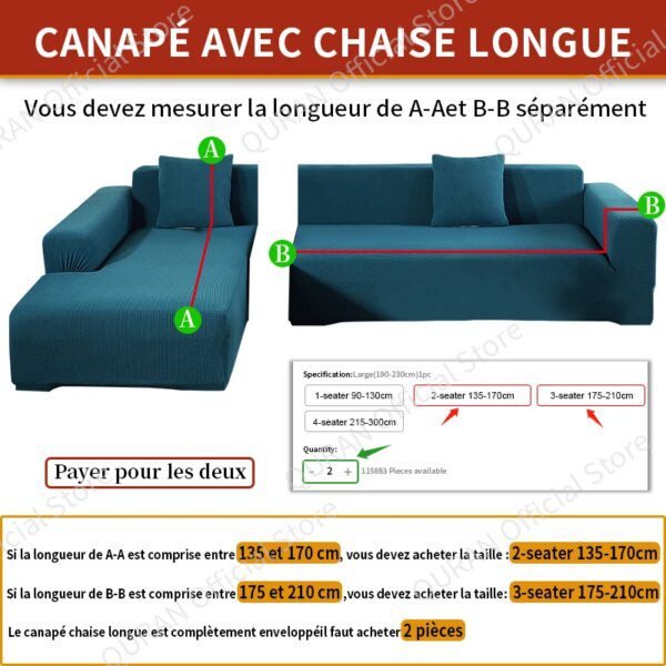Housse de Canapé Extensible en Tissu , canapé d'Angle et Sofa 1, 2, 3 ou 4 Places