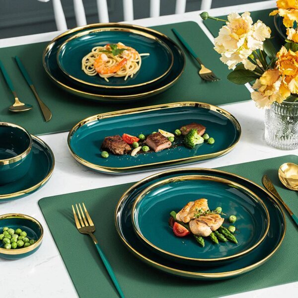 assiette ceramique , ensemble de vaisselle plats de luxe aliments verts