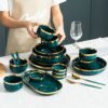 assiette ceramique , ensemble de vaisselle plats de luxe aliments verts
