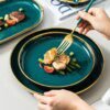 assiette ceramique , ensemble de vaisselle plats de luxe aliments verts