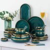 assiette ceramique , ensemble de vaisselle plats de luxe aliments verts
