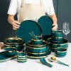 assiette ceramique , ensemble de vaisselle plats de luxe aliments verts