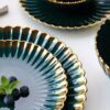 Service de vaisselle en céramique verte, assiettes pour la nourriture