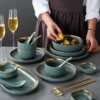 Service de table en céramique gris-vert, vaisselle