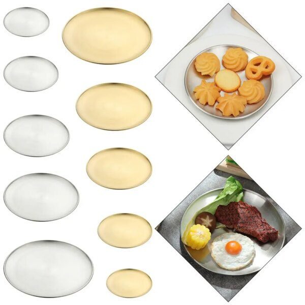 Assiette ronde en acier inoxydable, fruits