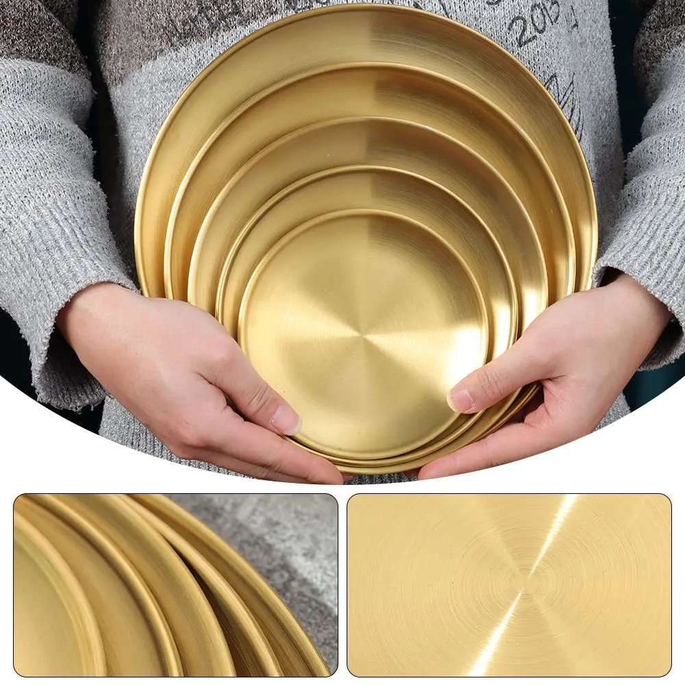 Assiette ronde en acier inoxydable, fruits