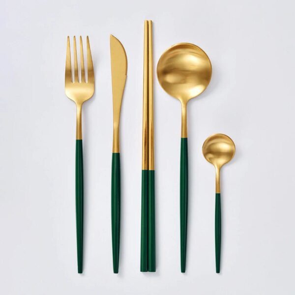 couvert de table de luxe en or, service de table en acier inoxydable