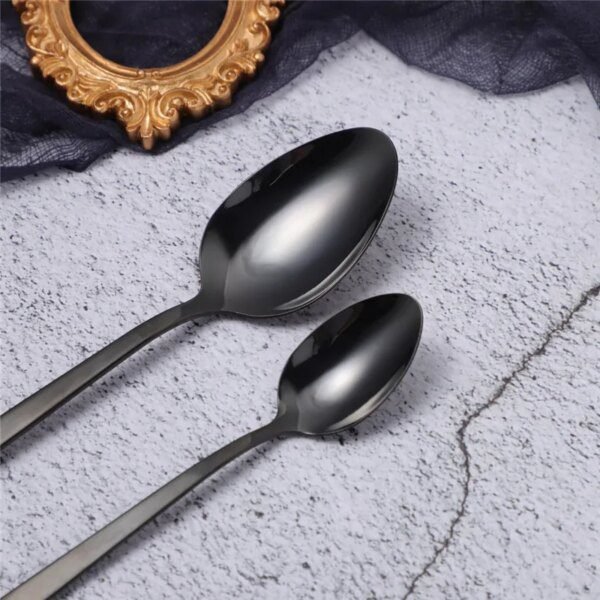 couvert de table en acier inoxydable, 24 pièces, noir