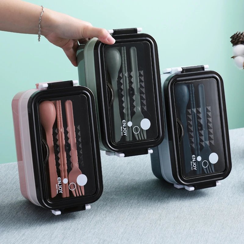 Boîte déjeuner ustensile de — Boîte à déjeuner Double couche en acier inoxydable 304, boîte à Bento chauffante pour micro-ondes | home20.fr