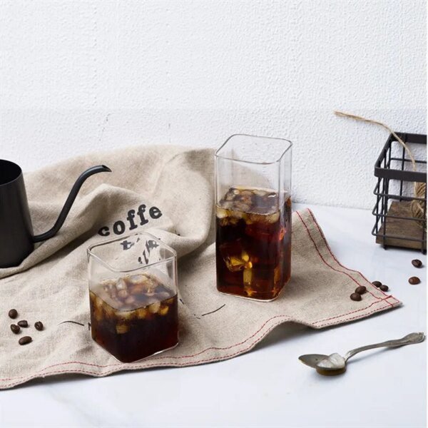 Carré créatif tasse en verre transparent De Borosilicate Tasse Petit Déjeuner