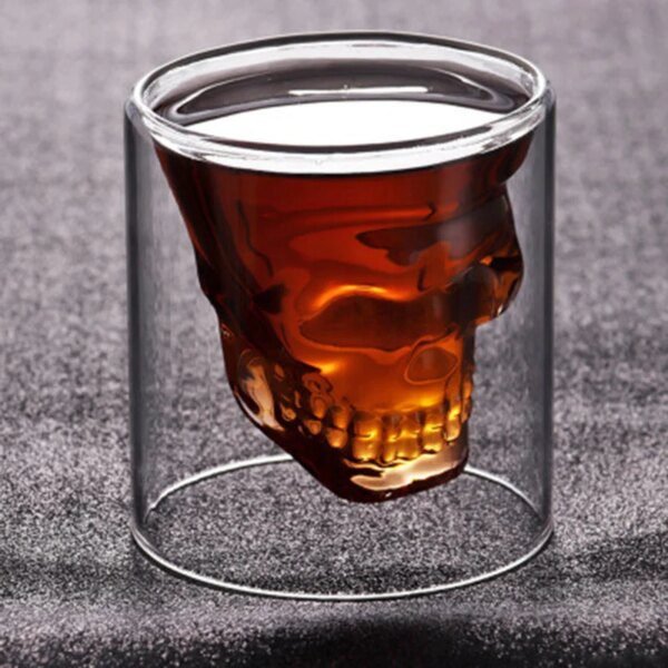 tasse à café transparente double paroi avec crâne