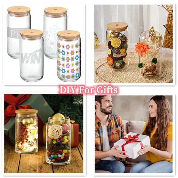 Gobelet en verre avec Couvercle en Bambou et Paille