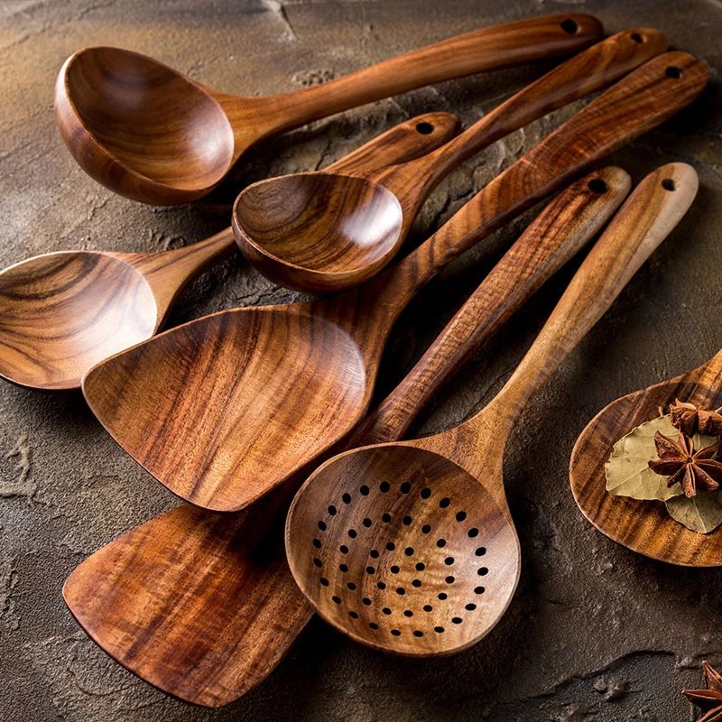 Louche bois ustensile de — louche en bois, ustensiles de table en bois naturel en teck de Thaïlande pour soupe | home20.fr