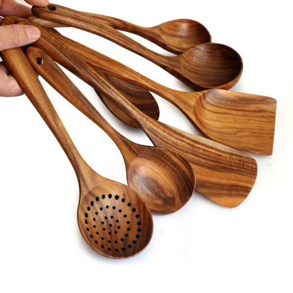 louche en bois, ustensiles de table en bois naturel en teck de Thaïlande pour soupe