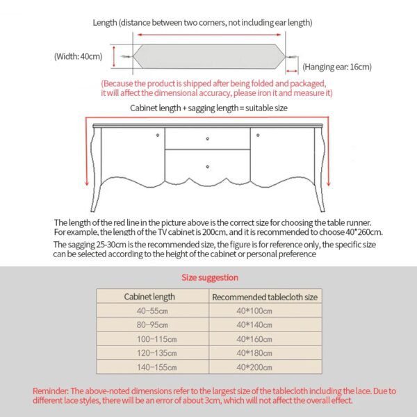 Nappe en dentelle brodée pour table, meuble TV ou commode – Européenne