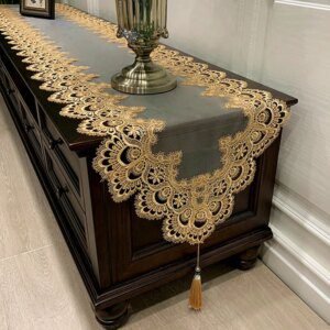 Nappe en dentelle brodée pour table, meuble TV ou commode – Européenne