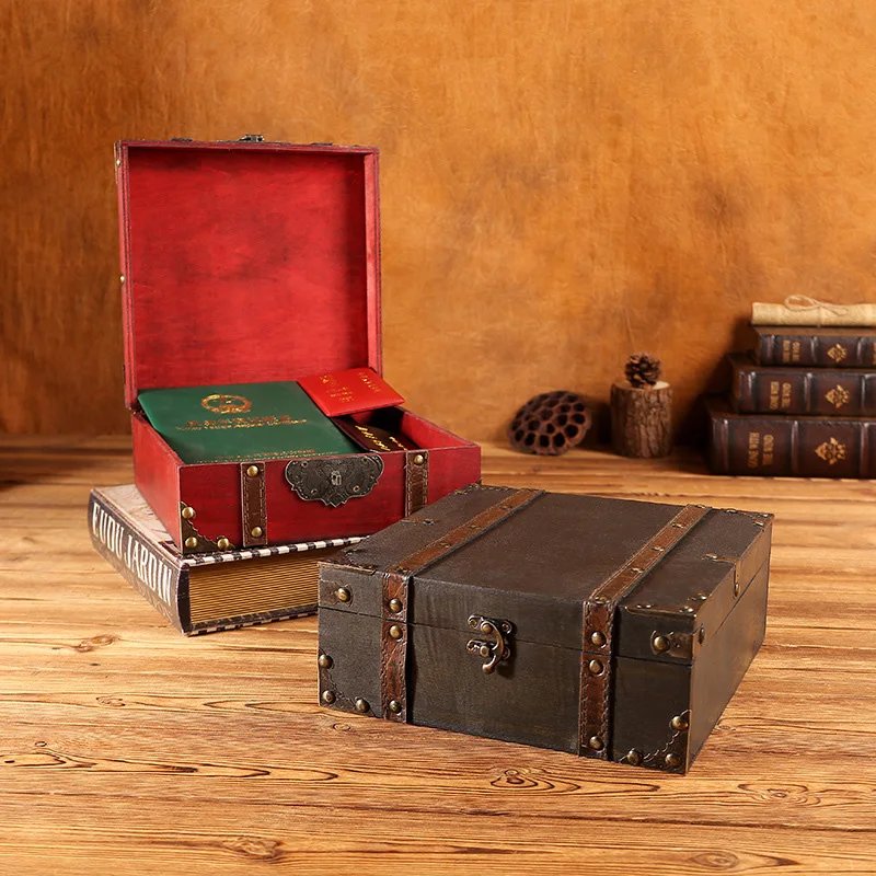livre coffre fort de stockage chinois rétro pour cartes, boîte de rangement d'argent