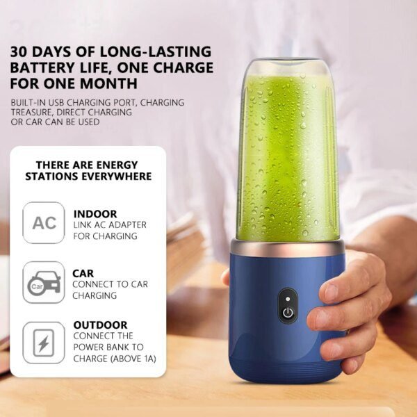Presse-Agrumes et Smoothie Portable – 6 Lames, USB Rechargeable, 400 ML