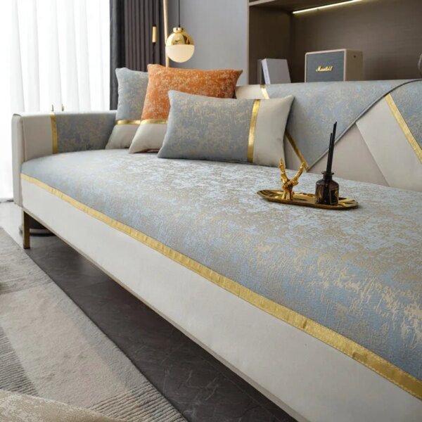 Housse de canapé épaisse, bord doré, antidérapante, moderne, décoration pour salon