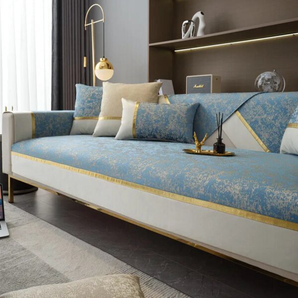 Housse de canapé épaisse, bord doré, antidérapante, moderne, décoration pour salon