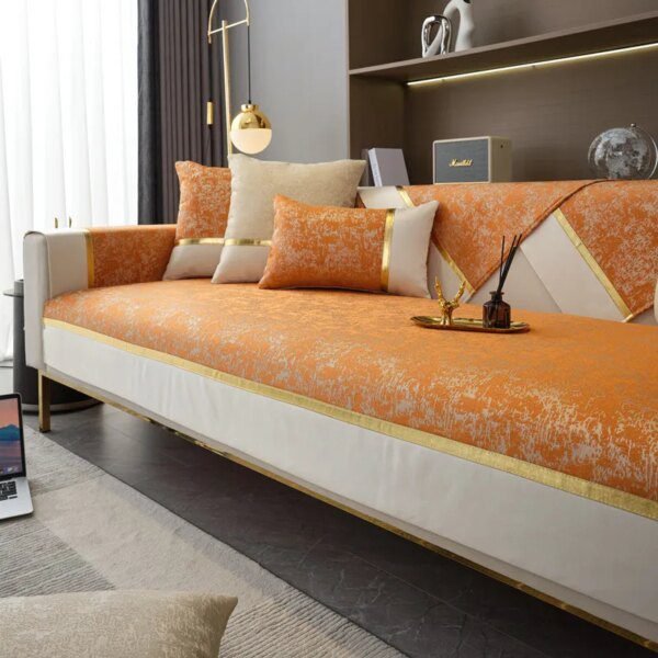 Housse de canapé épaisse, bord doré, antidérapante, moderne, décoration pour salon