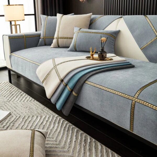 housse de canapé antidérapante européenne, couleur unie, résistante, pour salon