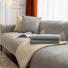 Housse de canapé d'angle en tissu lin, couleur unie, tissu épais pour salon